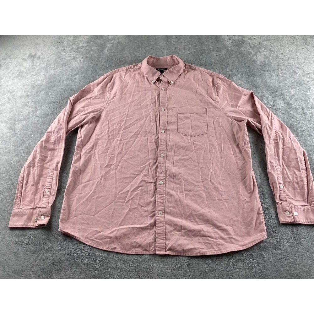 Express Mens XL Pink Button Down Shirt Long Sleeve Oxford‎ Cotton Blend Pocket